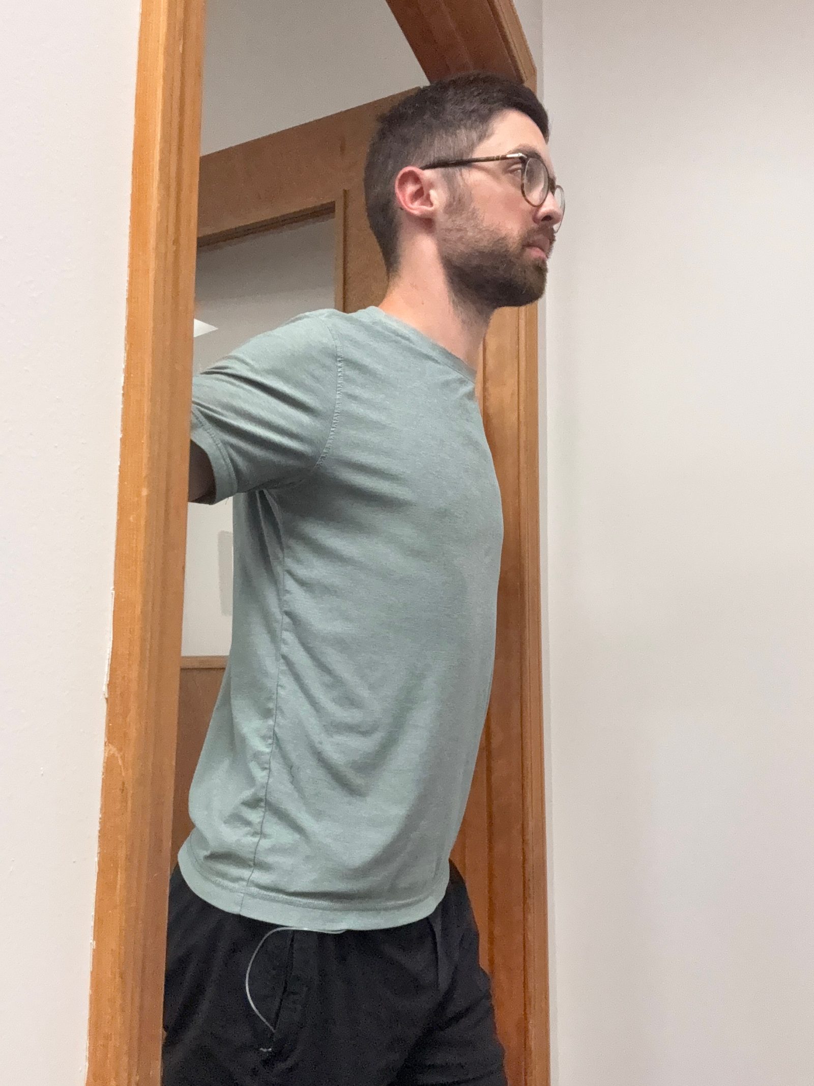 Doorway chest stretch to open the tight chest and shoulders that come from desk posture